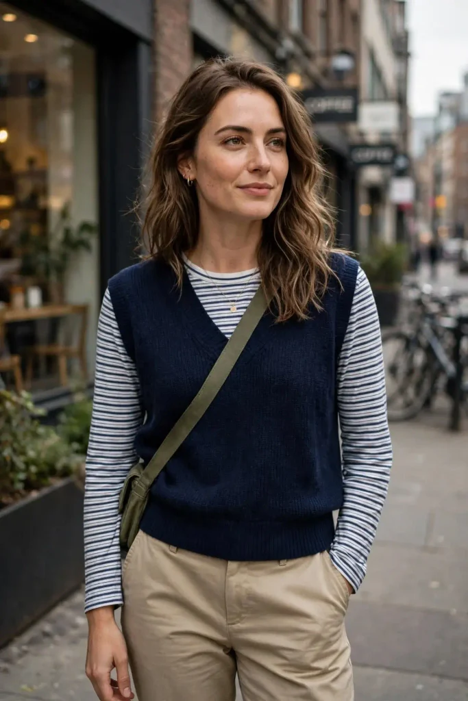 14 Fall Sweater Outfits, Sorted by the Sweater You Already Own 12 Sweater Vest Over a Long Sleeve Tee