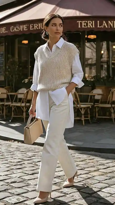 Cozy Meets Chic: 14 Fall Sweater Outfits You’ll Want to Wear on Repeat 5 Sweater Vest Over a White Shirt 2