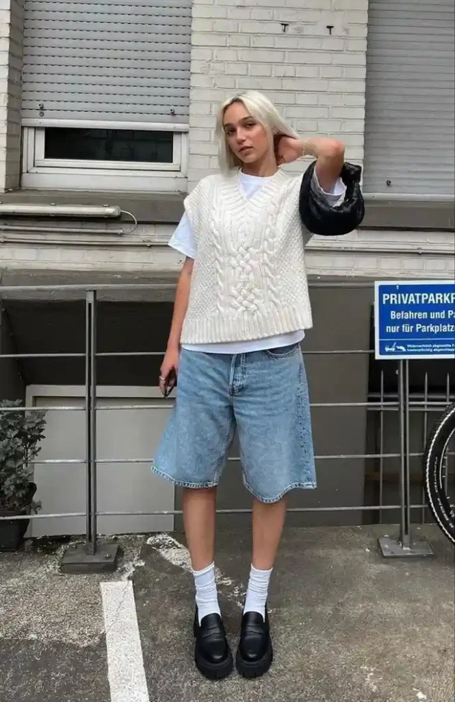 From Early Classes to Late Coffee Runs: 15 College Fall Outfits 13 Sweater Vest With Bermuda Shorts