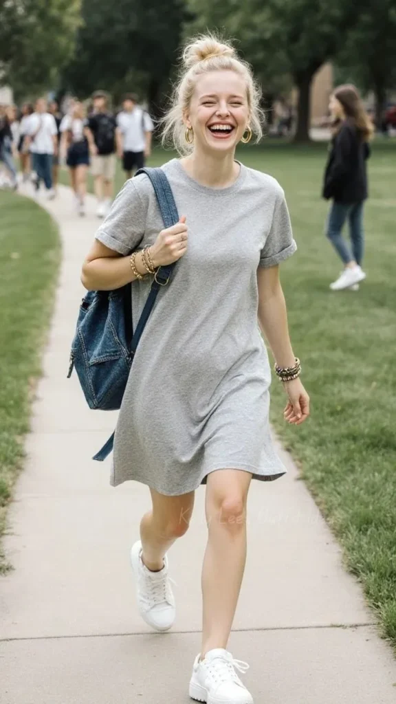 Your Closet Will Feel Brand-New with These 16 Dress Outfit Ideas 13 T Shirt Dress with Chunky Sneakers