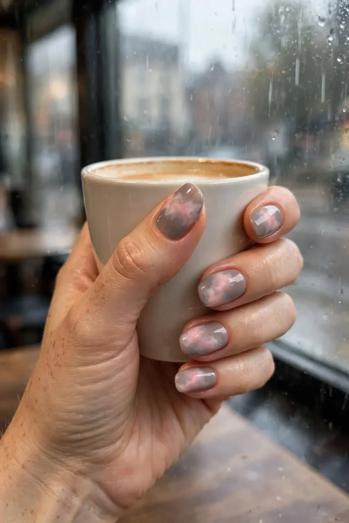 14 Fall Aura Nails That Create the Dreamiest Autumn Manicure Looks 12 Taupe and Blush Cloud