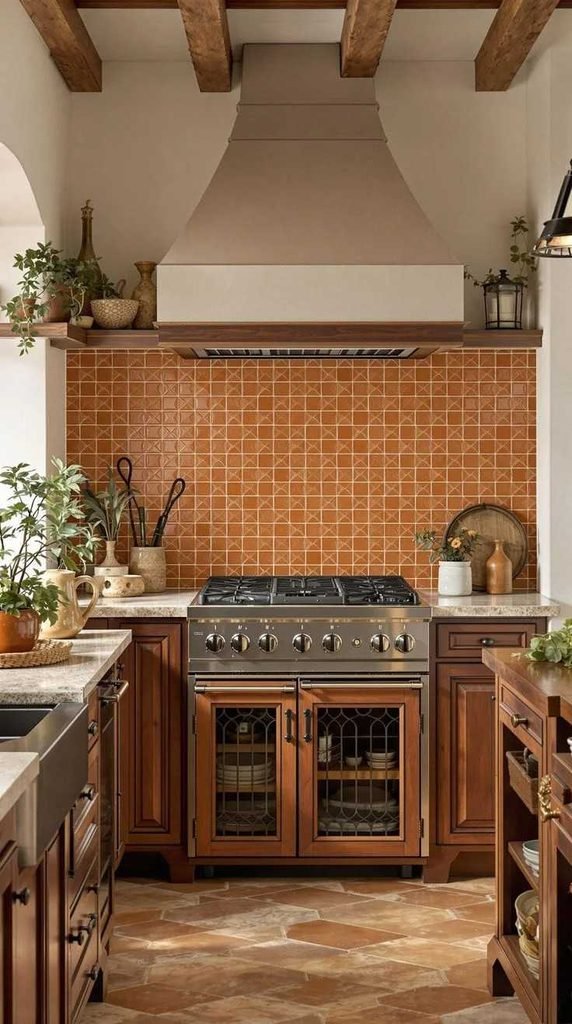 17 Kitchen Backsplash Ideas That Are So Chic, You’ll Suddenly Want to Cook Every Night 6 Terracotta Tile Warmth