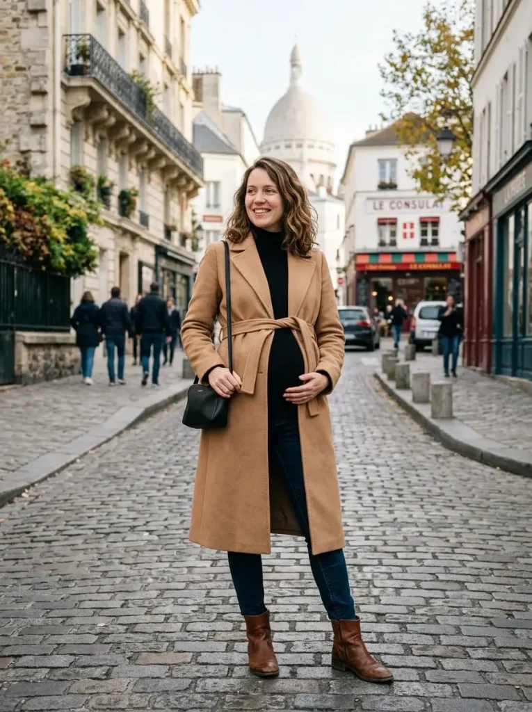 14 Pregnant Fall Outfits That Grow With You (Not Just Your Bump) 6 The Belted Coat Moment