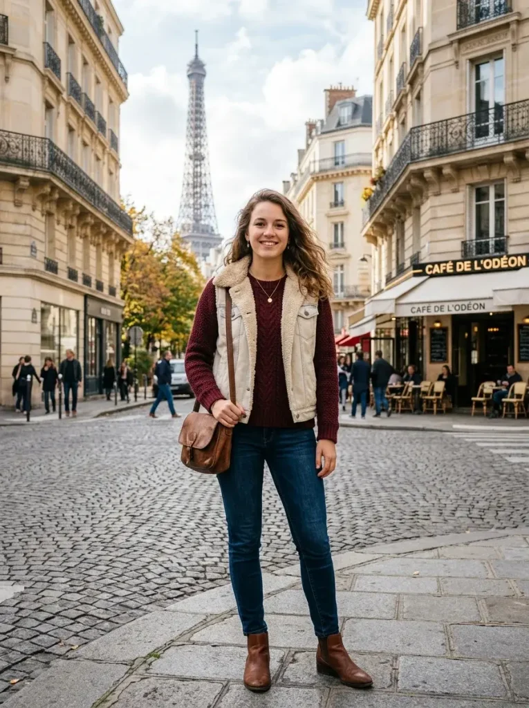 13 Fall Outfits Pumpkin Patch That Look Cute and Survive the Mud 10 The Burgundy Knit and Shearling Vest