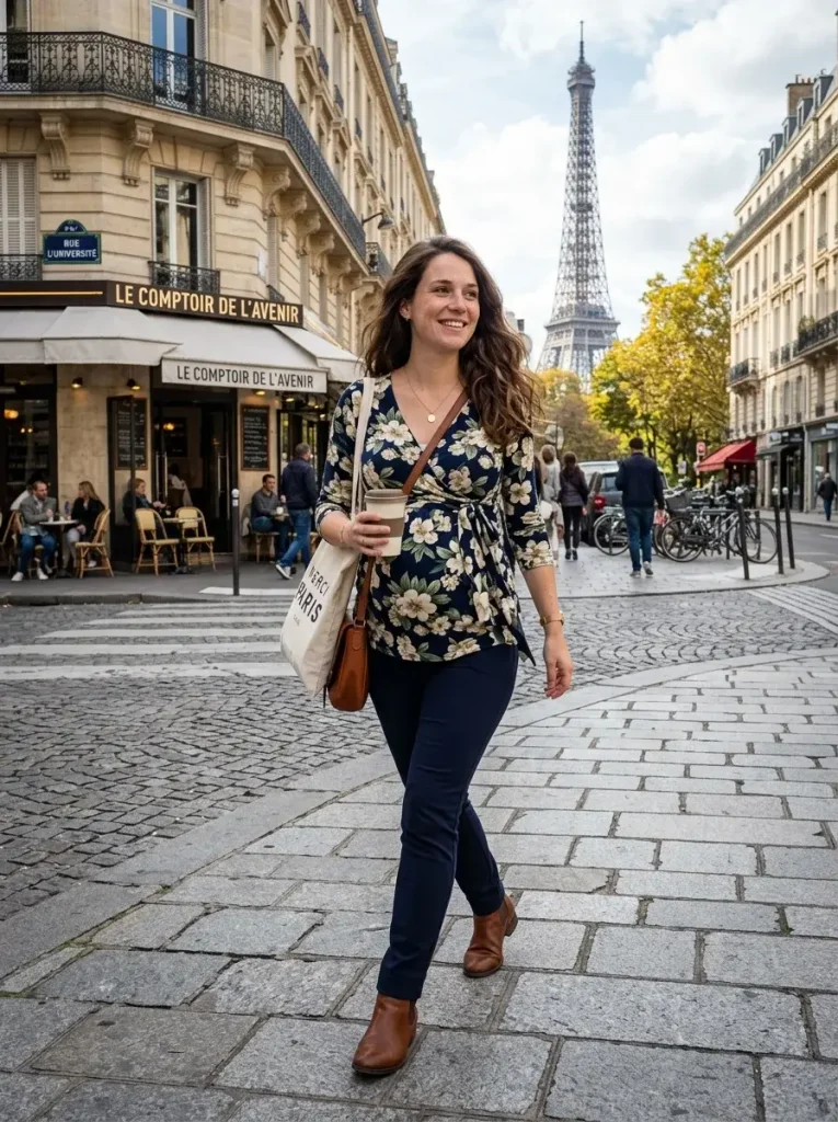 14 Pregnant Fall Outfits That Grow With You (Not Just Your Bump) 15 The Empire Waist Wrap Top and Stretch Trouser