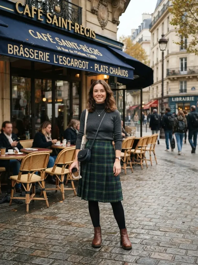 14 Fall Outfits Aesthetic Ideas That Capture the Cozy Beauty of Autumn Style 9 The Plaid Skirt and Turtleneck Combination