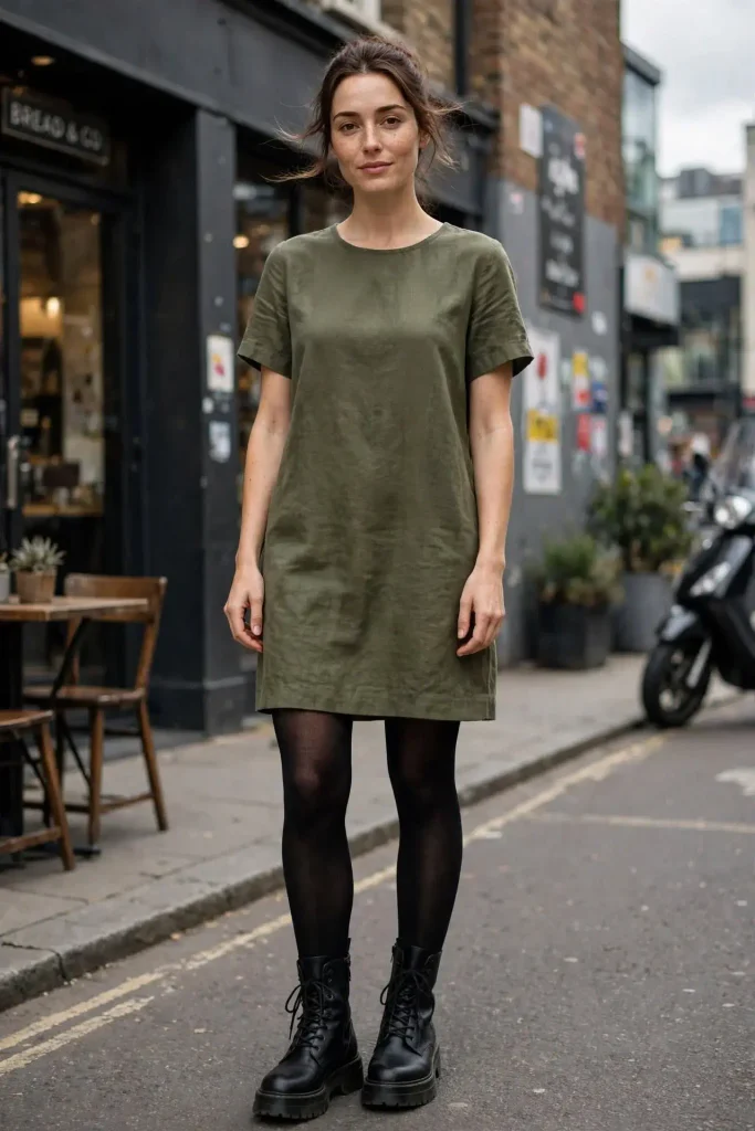 15 Fall Outfit Dresses That Will Make You Look Instantly Chic This Season 15 The Shift Dress With chunky tights and combat boots