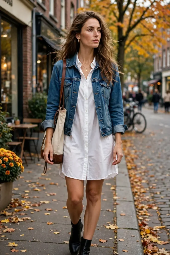 15 Fall Outfit Dresses That Will Make You Look Instantly Chic This Season 6 The Shirt Dress with Layered under a denim jacket