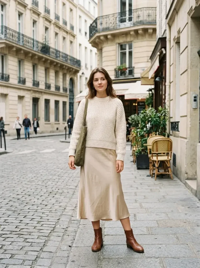 15 Classy Fall Outfits: A Capsule-Based Guide to Dressing Well This Season 14 The Silk Slip and Knit