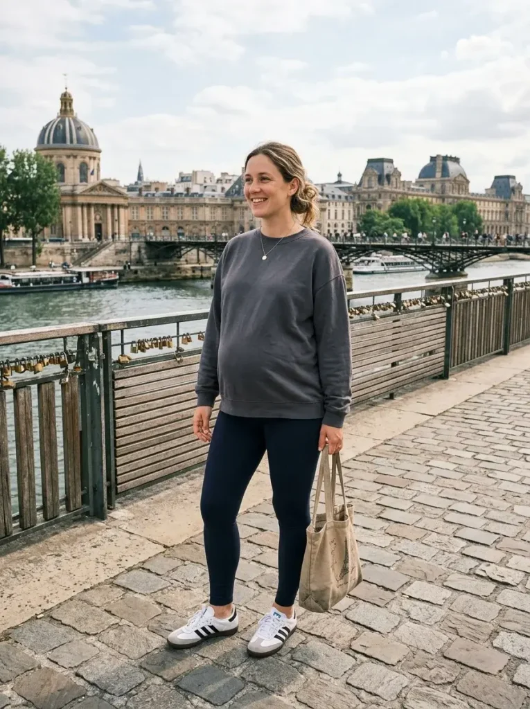 14 Pregnant Fall Outfits That Grow With You (Not Just Your Bump) 14 The Stretch Legging and Oversized Shirt