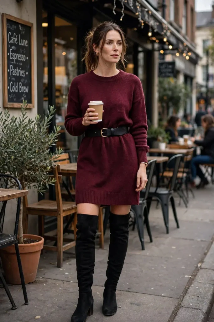 15 Fall Outfit Dresses That Will Make You Look Instantly Chic This Season 9 The Sweater Dress Belted with a wide waist belt