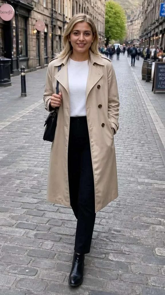16 Fall Work Outfits That Make Getting Dressed for the Office So Much Easier 11 Trench Coat Over a Neutral Work Outfit