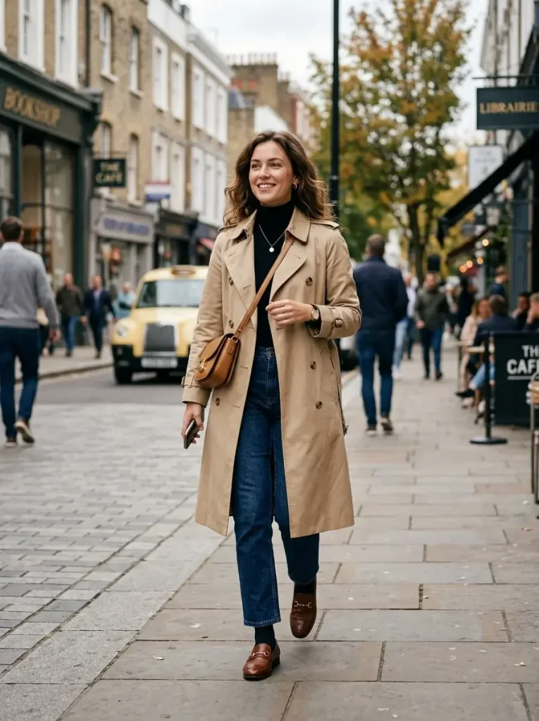 Trench Coat With Jeans and Loafers 2