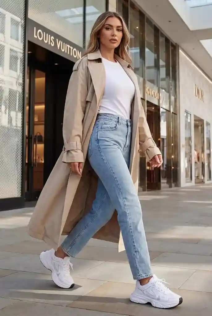 Cozy, Chic, and Easy: 17 Fall Fashion Outfits Ideas You’ll Want to Recreate 3 Trench Coat With Jeans and Sneaker