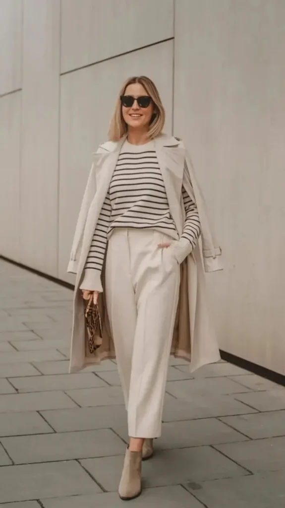 Your Fall Wardrobe Just Got Smarter With These 15 Preppy Fall Outfits 4 Trench Coat With a Striped Sweater