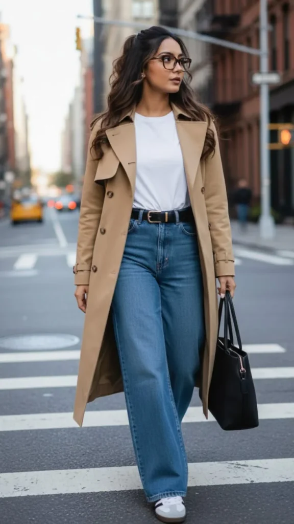 Getting Dressed Just Got Easier: 14 Simple Fall Outfits That Always Look Good 10 Trench Coat With a T Shirt and Jeans