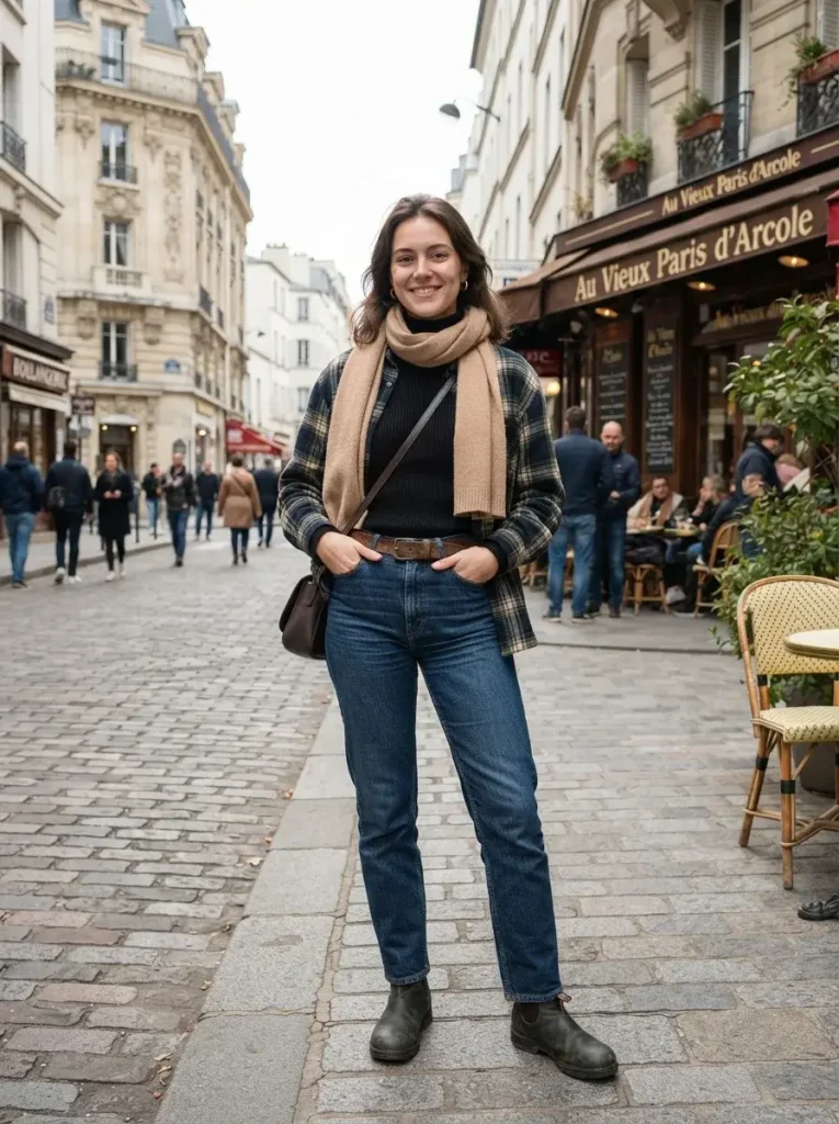 15 College Fall Outfits, Built From 5 Formulas You'll Actually Reuse 7 Turtleneck Overshirt Scarf 765x1024 1