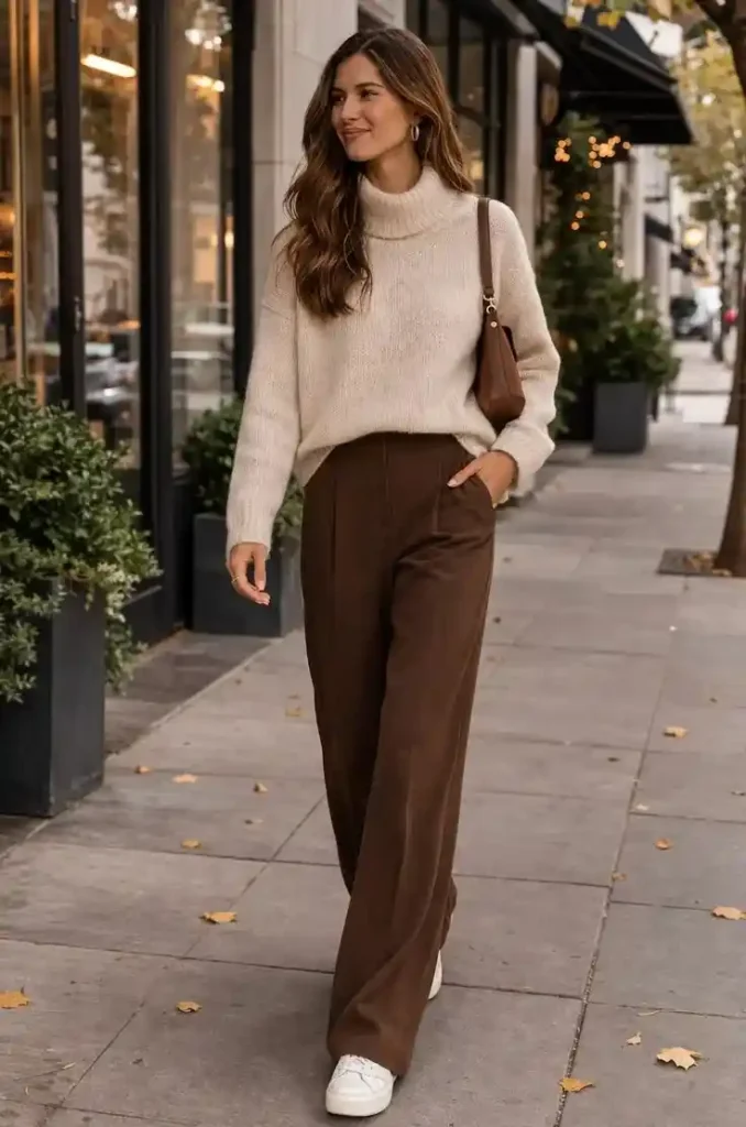 Cozy Meets Chic: 14 Fall Sweater Outfits You’ll Want to Wear on Repeat 2 Turtleneck Sweater With Wide Leg Trousers