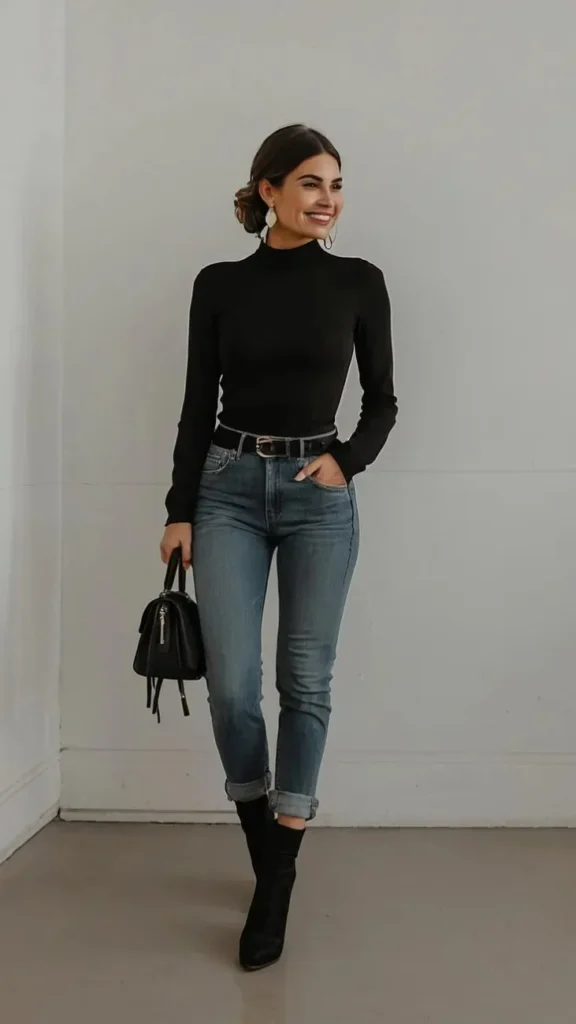 15 Casual Fall Outfits That Make Everyday Dressing Feel Effortless 15 Turtleneck With Mom Jeans