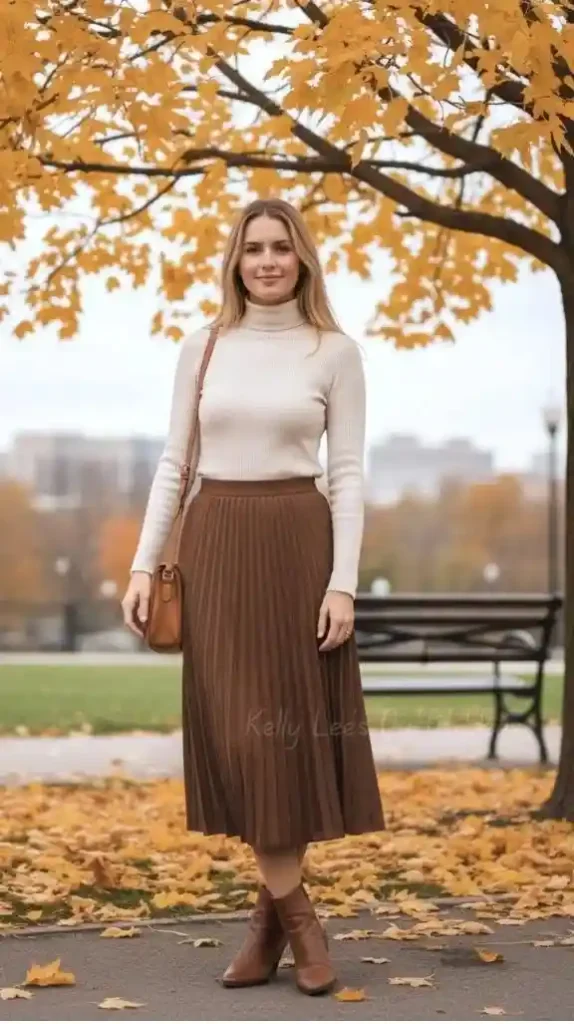 14 Fall Outfits Aesthetic Looks That Make Cozy Dressing Feel Effortlessly Stylish 15 Turtleneck With a Midi Skirt