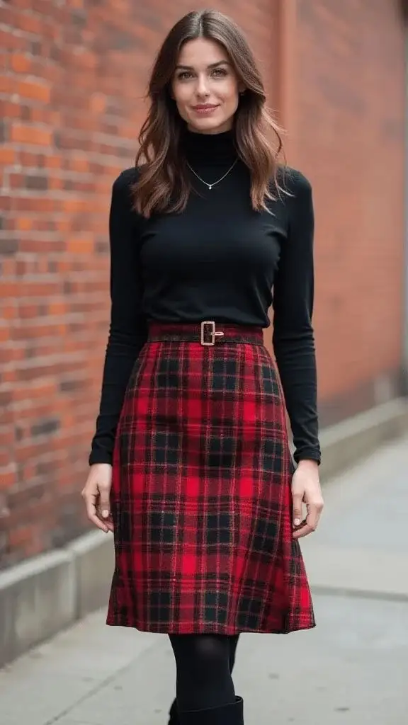 Your Fall Wardrobe Just Got Smarter With These 15 Preppy Fall Outfits 13 Turtleneck With a Plaid Midi Skirt