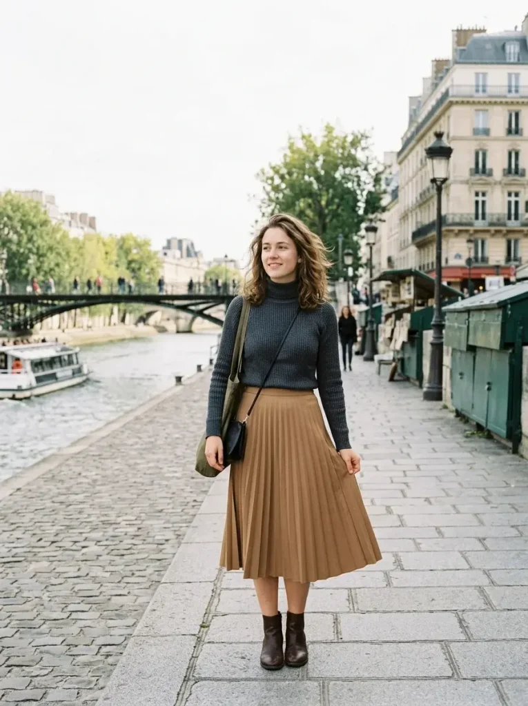 17 Fall Fashion Outfits That Will Instantly Upgrade Your Autumn Wardrobe 4 Turtleneck and Midi Skirt Pairing