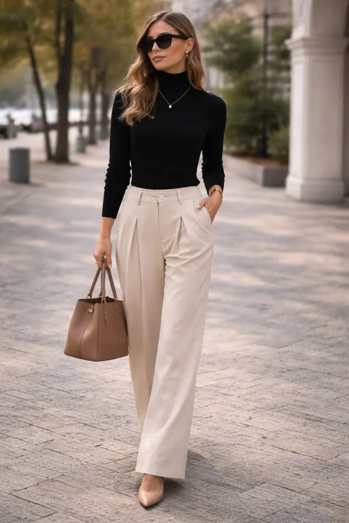Fall Office Style Made Easy: 15 Fall Business Casual Outfits That Look Effortlessly Polished 8 Turtleneck and Tailored Pants