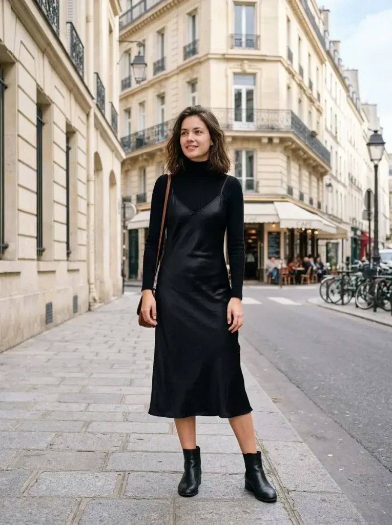 Turtleneck under a slip dress 1