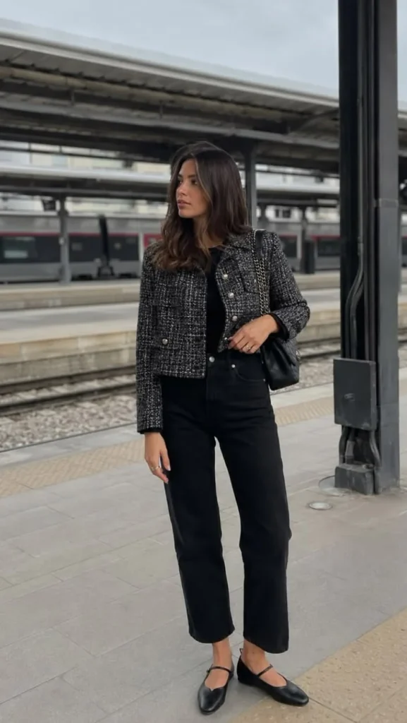 Your Fall Closet Just Got Better: 15 Classy Fall Outfits That Feel Effortlessly Chic 8 Tweed Jacket With Black Jeans