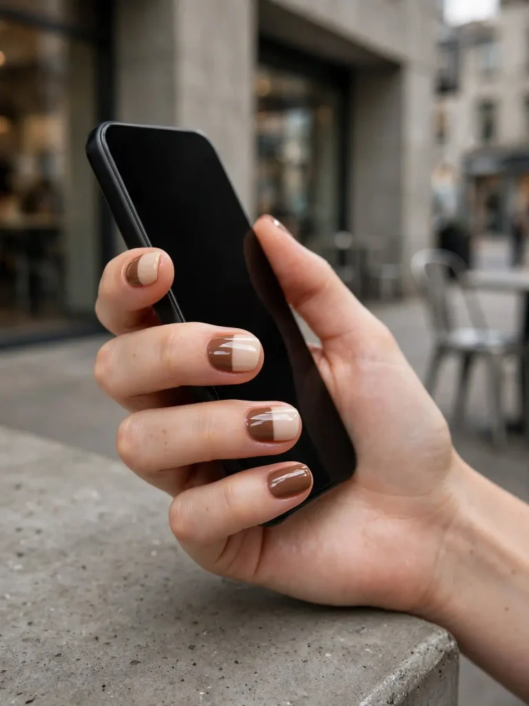 16 Simple Fall Nails That Look Expensive But Are So Easy to Recreate 15 Two Tone Brown and Cream 768x1024 1
