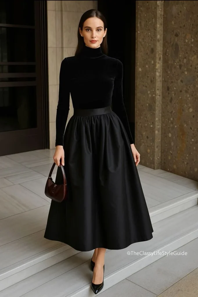 Your Autumn Cart Is Calling: 17 Shein Fall Outfits With Major Style 14 Two Tone Turtleneck With a Balloon Skirt