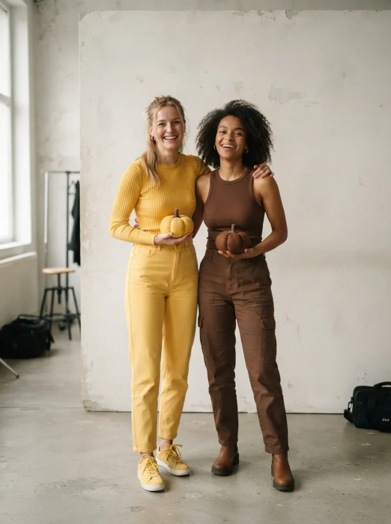 18 Easy Halloween Costumes for People Who Are Out of Time, Ideas, or Both 18 Two people in contrasting solid colors — one yellow one brown