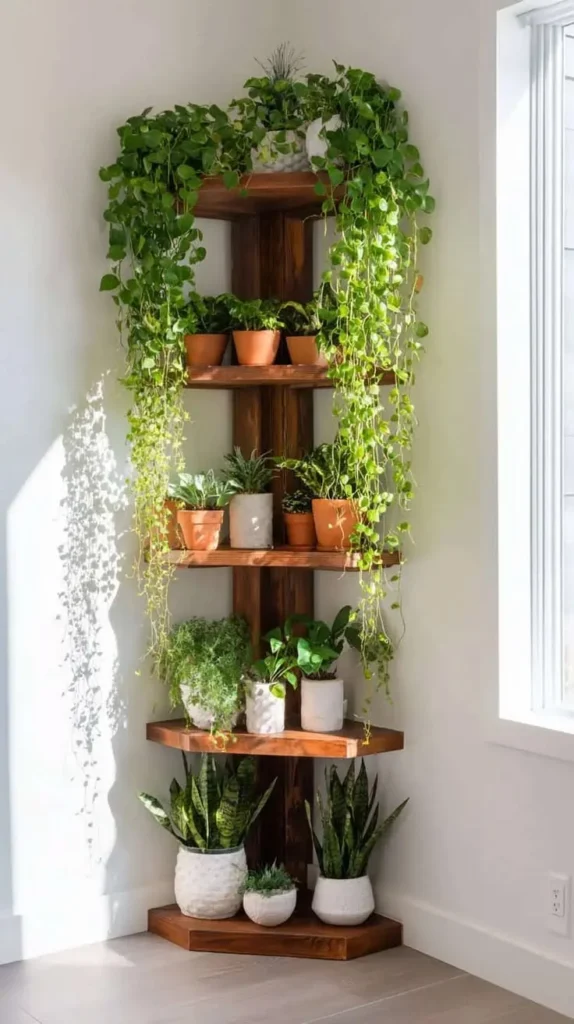 19 Kitchen Corner Ideas That Instantly Make Your Space Look Expensive (Without a Full Remodel) 7 Use a Corner Plant Shelf