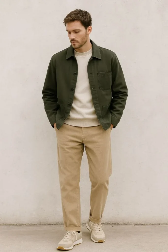 Cooler Weather, Sharper Fits: 13 Men Streetwear Fall Outfits 12 Utility Overshirt With Corduroy Trousers