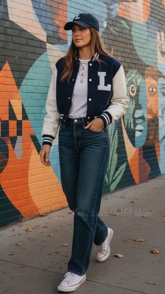 Back-to-Class Style Made Easy: 16 Fall Outfits for School You’ll Actually Want to Wear 15 Varsity Jacket With Jeans and a Basic Top