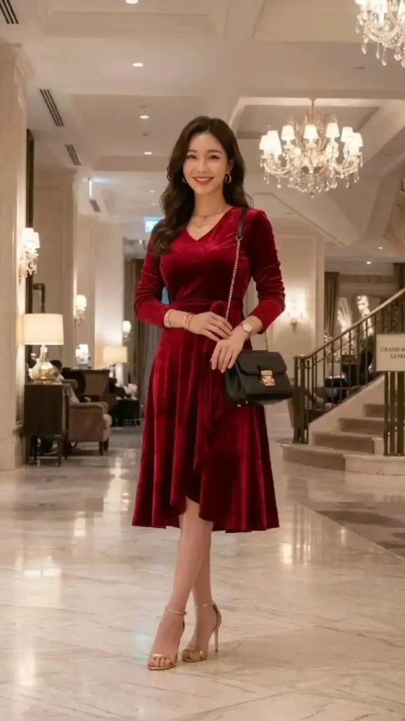 Dress Season Isn’t Over: 15 Fall Outfits Dress Lovers Will Adore 15 Velvet Midi Dress With Metallic Heels