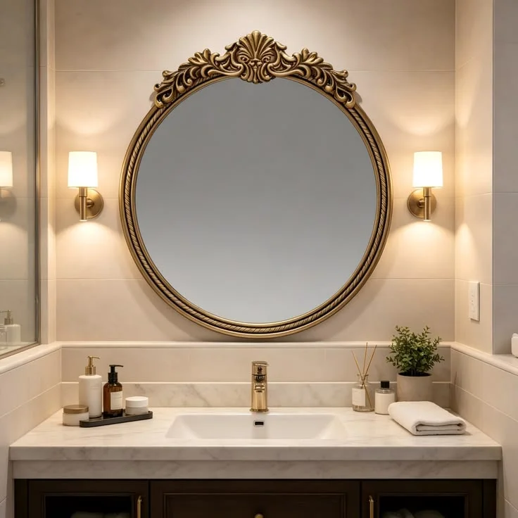 17 Bathroom Mirror Ideas That Instantly Make Your Space Look Expensive 3 Vintage Gold Framed Mirror