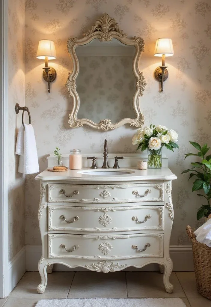 18 Bathroom Vanity Ideas That Are Giving “Pinterest Dream Home” Energy in 2026 3 Vintage Inspired Vanity