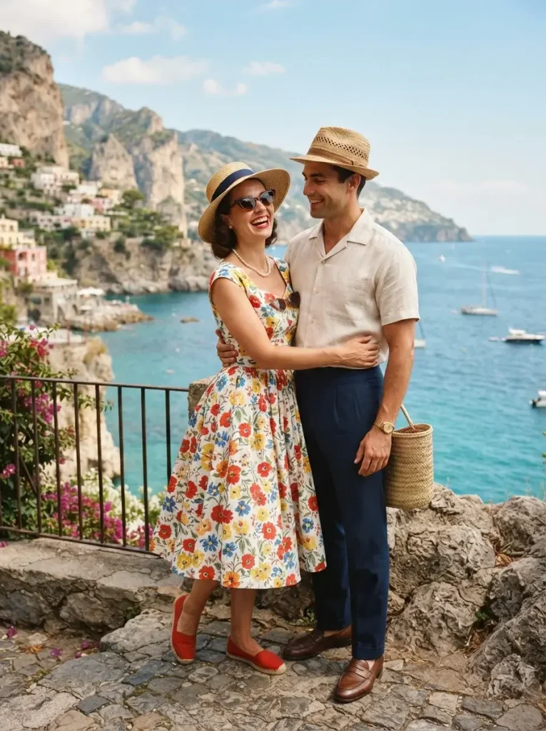 Vintage travel poster couple