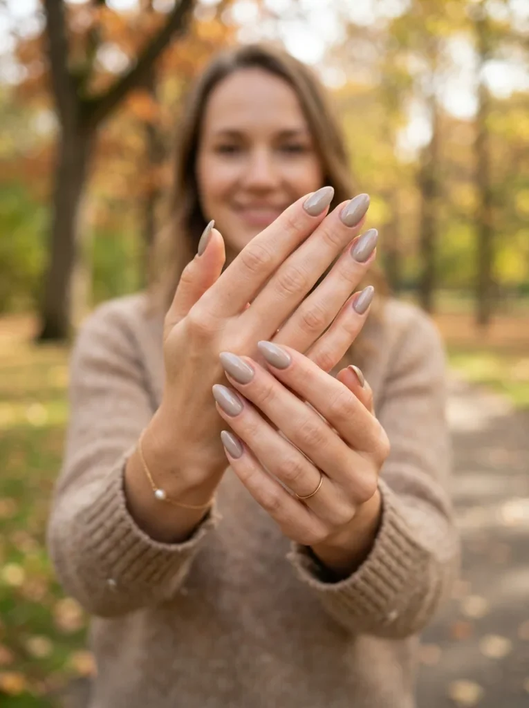 Warm Greige for a Transitional Look Fall Almond Nails
