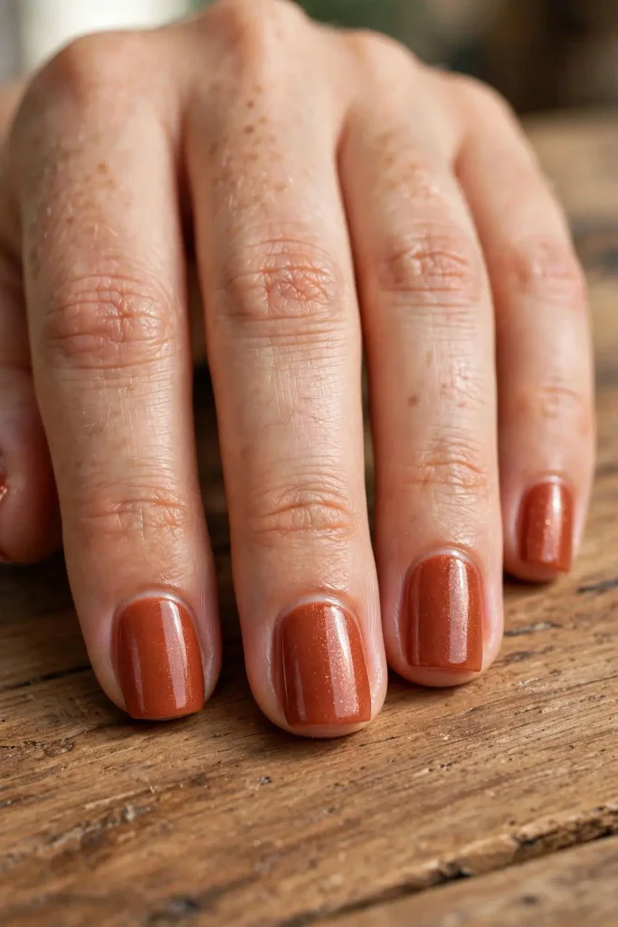 16 Simple Fall Nails That Look Expensive But Are So Easy to Recreate 2 Warm Terracotta Short and Square