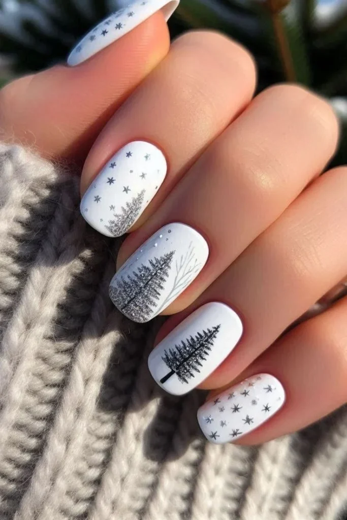Festive Details That Make These 17 Christmas Tree Nails So Charming 7 White Christmas Tree Nails