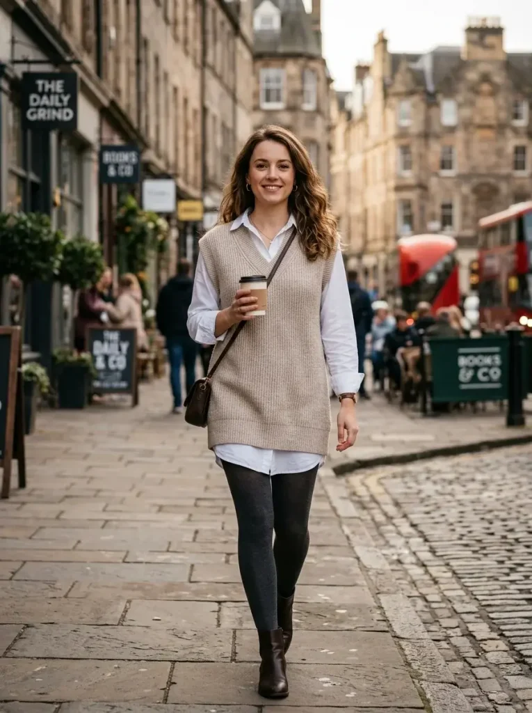 White Shirt Layered Under a Sweater Dress