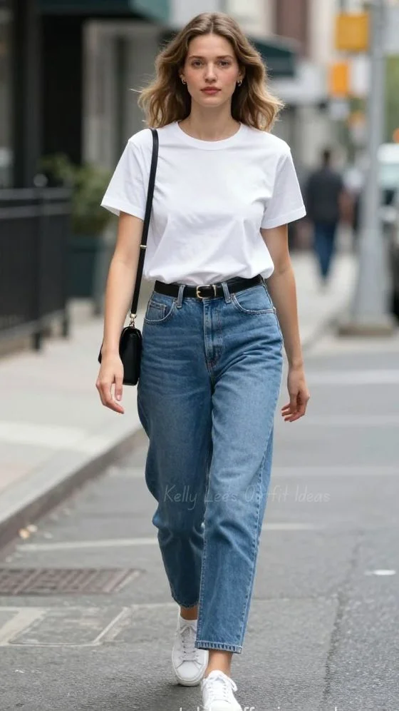 Fresh, Clean, and Chic: 19 White Outfit Ideas for Effortless Style 2 White T Shirt with Straight Leg Jeans