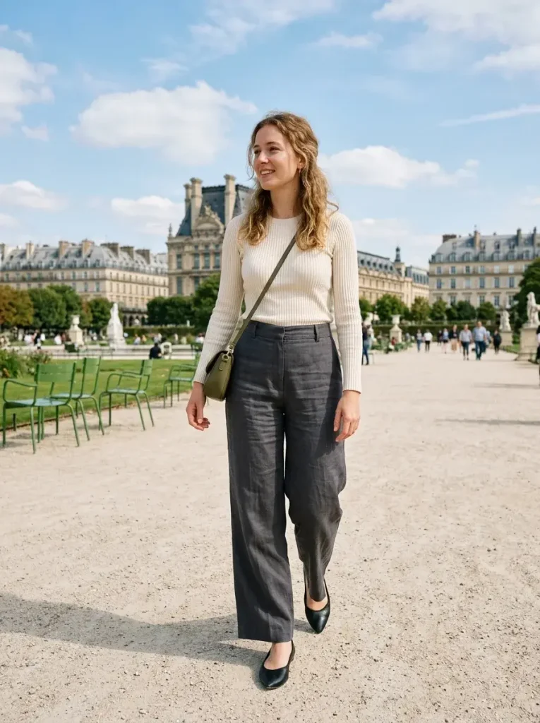 Wide leg trousers fitted top flats