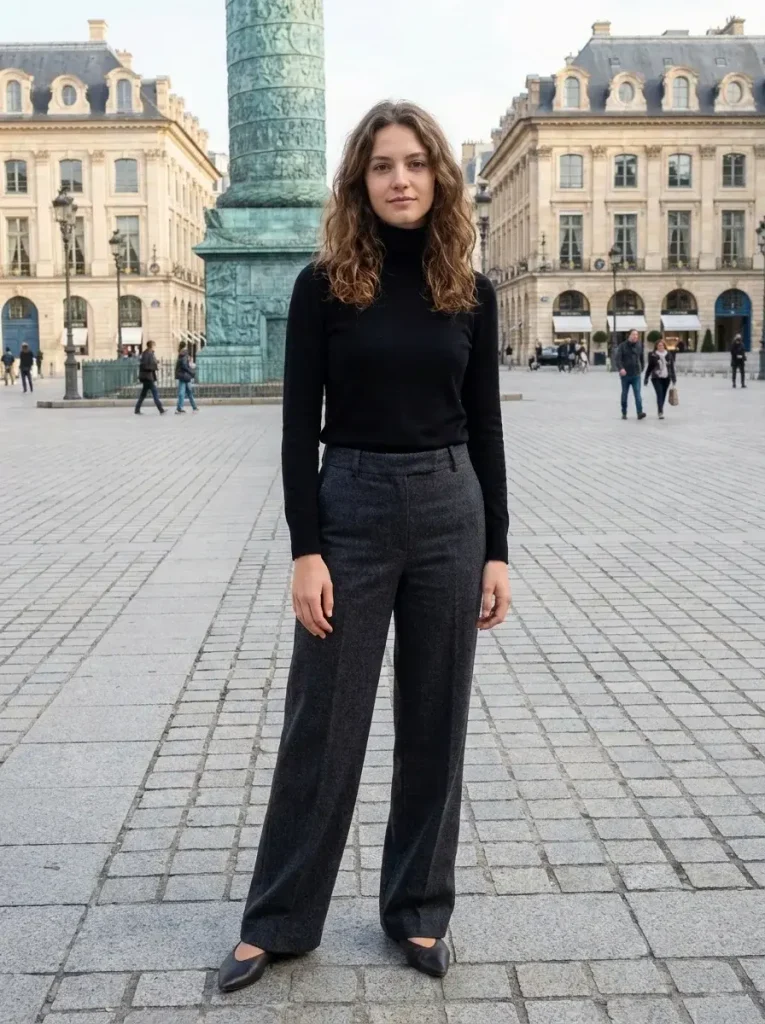 16 Fall Work Outfits, Built Around the One Piece You Decide On First 10 Wide leg wool trousers fitted turtleneck pointed flats