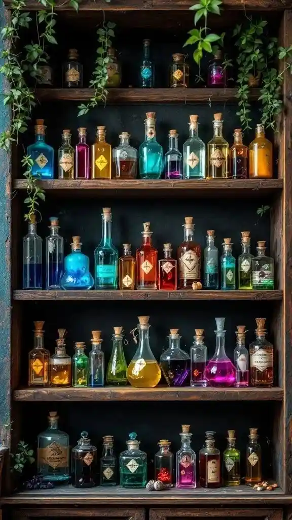 Give Your Screen a Spooky Glow With These 17 Halloween Wallpaper Ideas 7 Witchy Potion Shelf