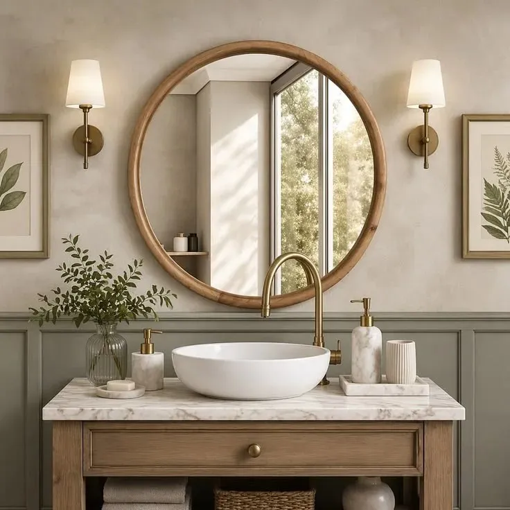 17 Bathroom Mirror Ideas That Instantly Make Your Space Look Expensive 8 Wooden Frame Mirror for Warmth