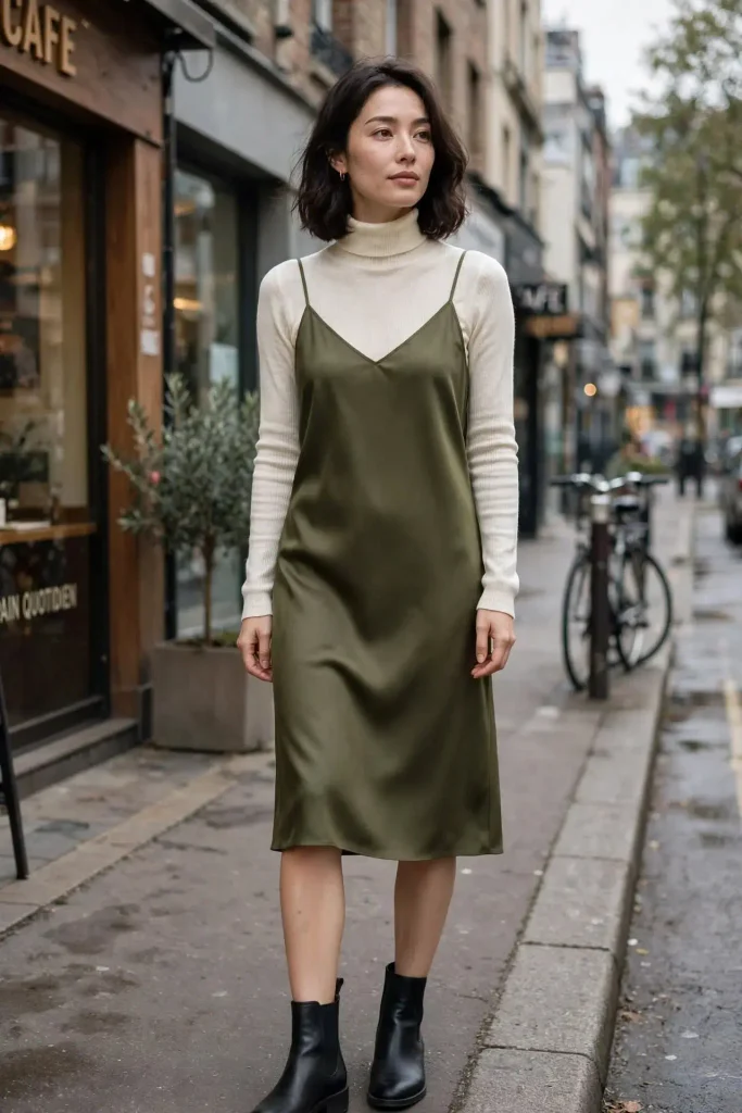 15 Fall Outfit Dresses That Will Make You Look Instantly Chic This Season 3 the slipp dress With a turtleneck underneath