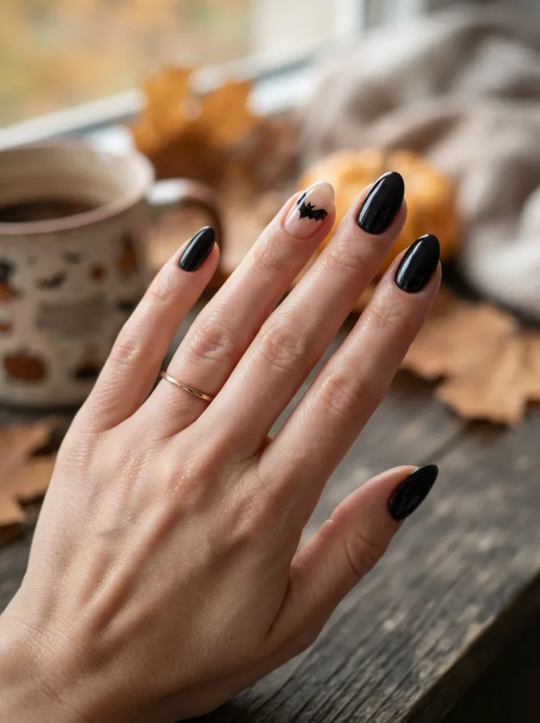 15 Simple Halloween Nails You Can Finish Before Your Tea Gets Cold 13 Bat Silhouette